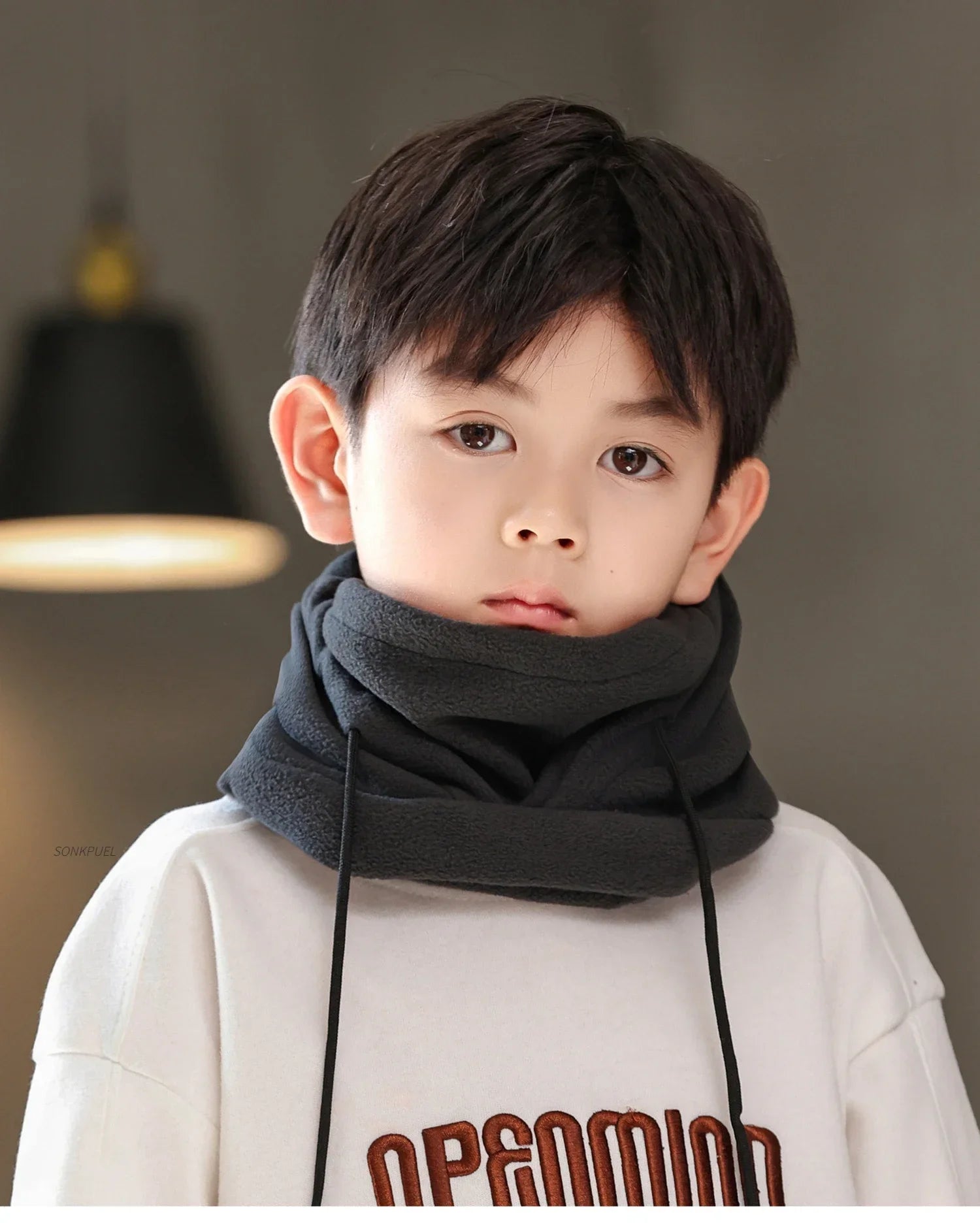 Warm Fleece for Children Boy Girl Winter Face Mask Neck Warmer Hooded Cap Windproof Thermal Head Cover Beanies Bandana