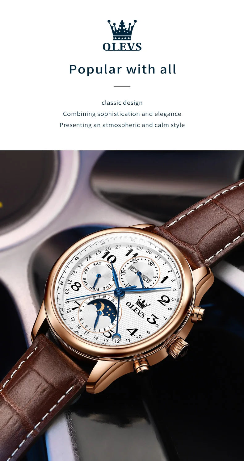 OLEVS Top Brand Luxury Automatic Mechanical Men Watches Moon Phase Steel Dress Fashion Business Waterproof Watch Reloj Hombre