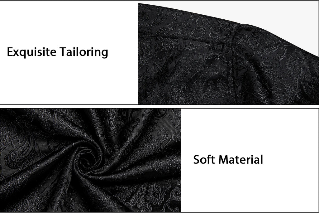 Polyester Dress Shirts for Men Black Solid Paisley Red Silver Long Sleeve Turn Down Collar Prom Social Men's Shirt