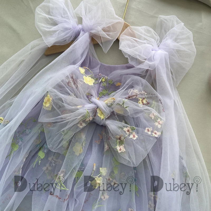 2026 Baby Embroidery Dress Girl Summer Dress Floral Bows Sleeveless Ballarina Dance Performance Dress Girls Tutus Clothes