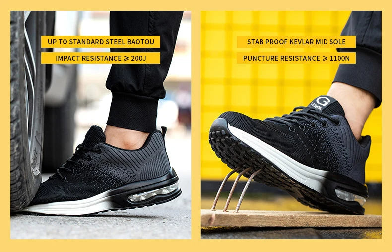 Safety Shoes Men Women Work Safety Boots Steel Toe Shoe Puncture Proof Air Cushion Work Sneakers Light Fashion Work Shoes Unisex