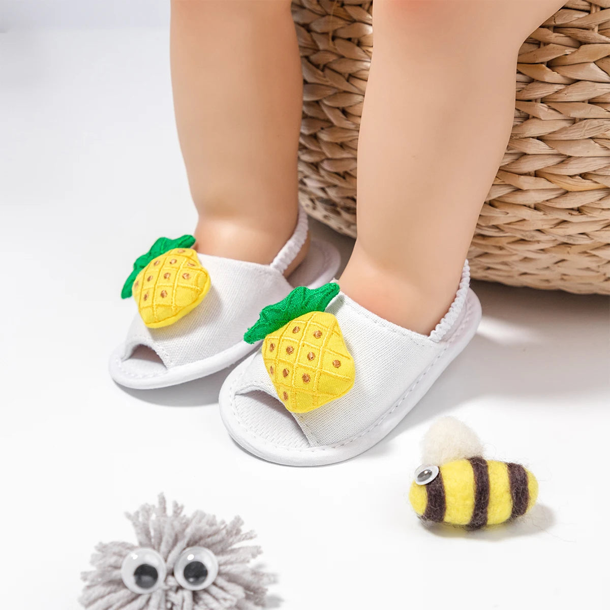 Meckior Summer Sandals Baby Boy Girl Shoes Fluff Baby Girl Slipper Animals Flower Anti-Slip First Walkers Crib Shoes