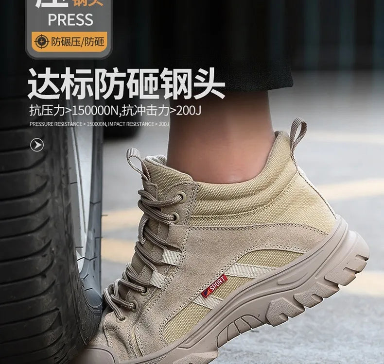 2024 High-top work safety boots men's steel toe work shoes indestructible anti-smashing anti-puncture work sneakers