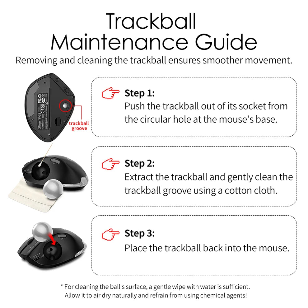 Wireless Bluetooth Trackball Mouse 2.4G RGB Ergonomic Rechargeable Rollerball Mice 3 Device Connection Thumb Control for PC iPad