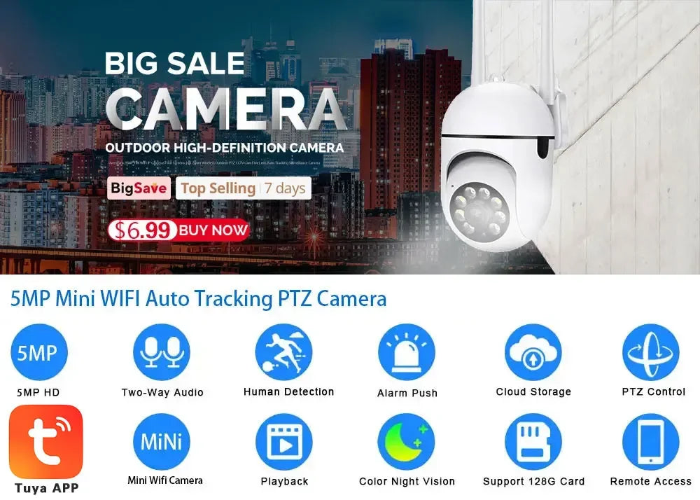 Tuya 5MP Wifi Camera Indoor 360 PTZ Pet Baby Monitor IR Night Vision Ai Detect P2P Surveillance IP Cameras With Tuya Smart Life