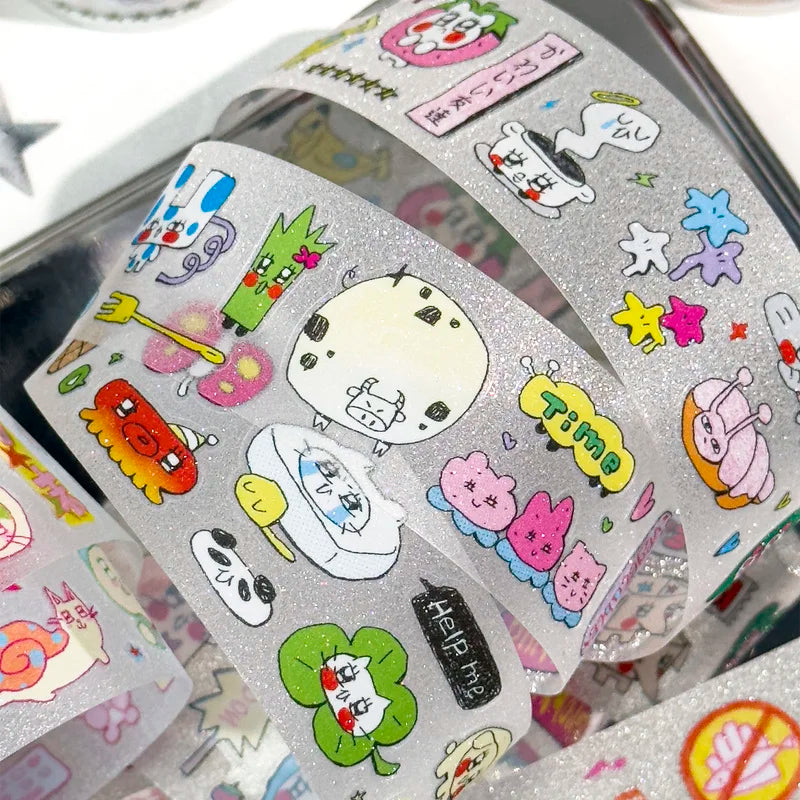 Kawaii Film-Cutting Pet Sticker Tape Agugu Korean Cute Washi Tape Decor Hand Account Decorative Material 3style Die-Cutting Tape