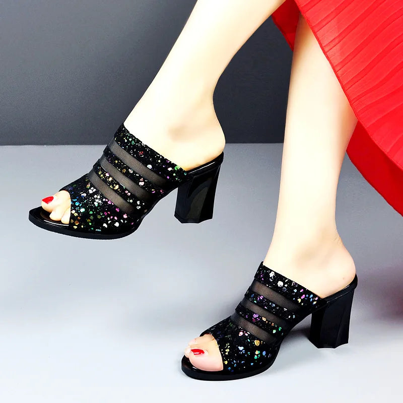 Women Sandals Fashion Thick Heel Peep Toe Women's Shoes Mesh Breathable Sandals Ladies Plus Size Girls Summer Beach Sandals