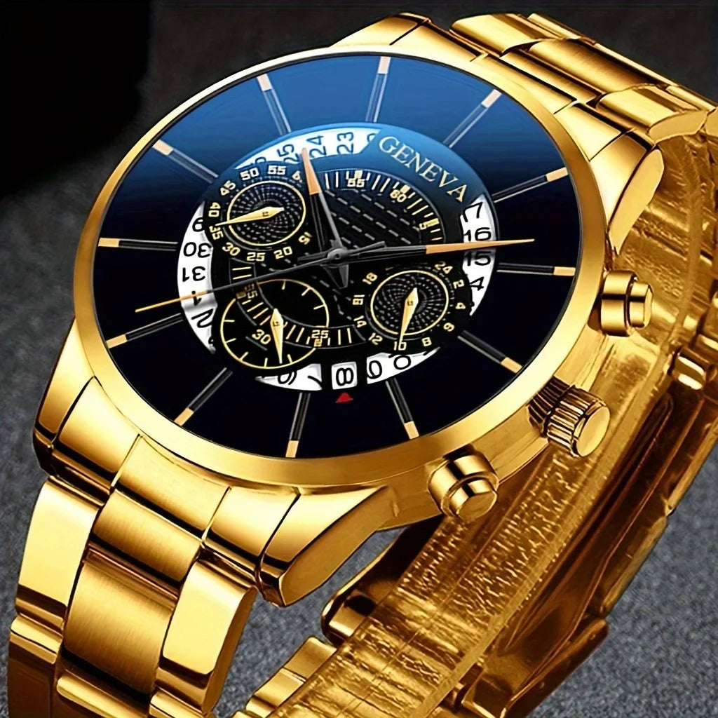 3pcs/1pcs men's fashionable quartz watch set, stainless steel strap, circular dial, date function, electronic drive,