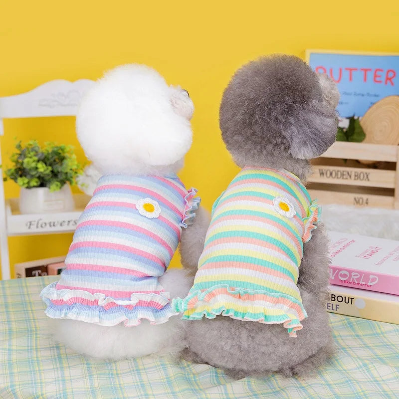 Dog Summer Clothes Pet Dog Vest Dress Dog Knitted Striped Dog T Shirt Chihuahua Bichon Clothing Kitten Puppy Girls Dog Costume