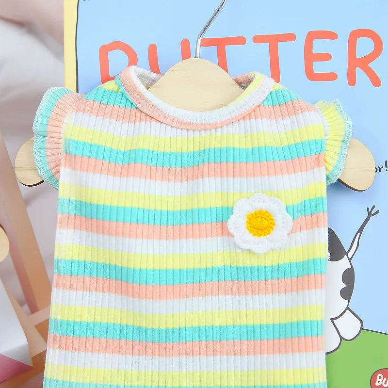 Dog Summer Clothes Pet Dog Vest Dress Dog Knitted Striped Dog T Shirt Chihuahua Bichon Clothing Kitten Puppy Girls Dog Costume