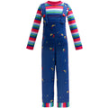 Girls' Long sleeved Rainbow stripes Denim overalls Dress jumpsuit Children's Casual two-piece Set Halloween cosplay Skirt 1-8