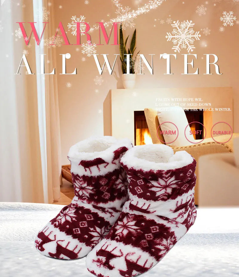 Home Slippers Boots Womens Winter Warm Indoor Christmas Elk Fur Contton Plush Anti Skid Non Slip Soft Deer Female Floor Shoes