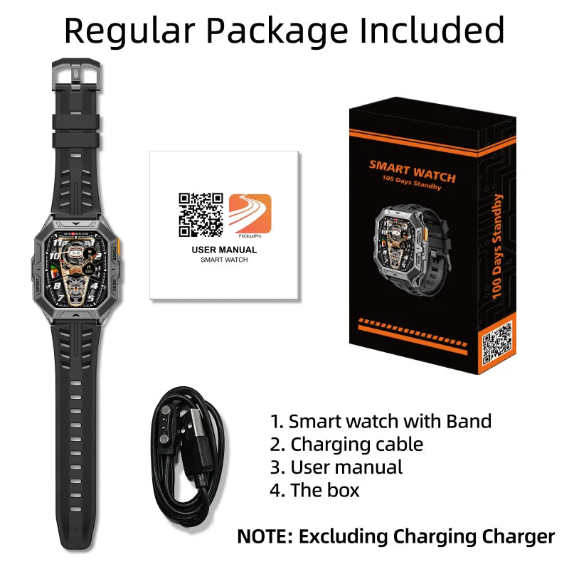 Men's Rugged Smart Watch 2.13" AMOLED HD Touch Screen Heart Rate Monitor 10M Waterproof 1000mAh Compass Outdoor Sports Watch