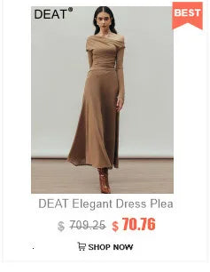 DEAT Elegant Dress Pleated Asymmetrical Cape Long Sleeve Contrast Color Women's Evening Party Dresses 2026 Spring New 35Z1621