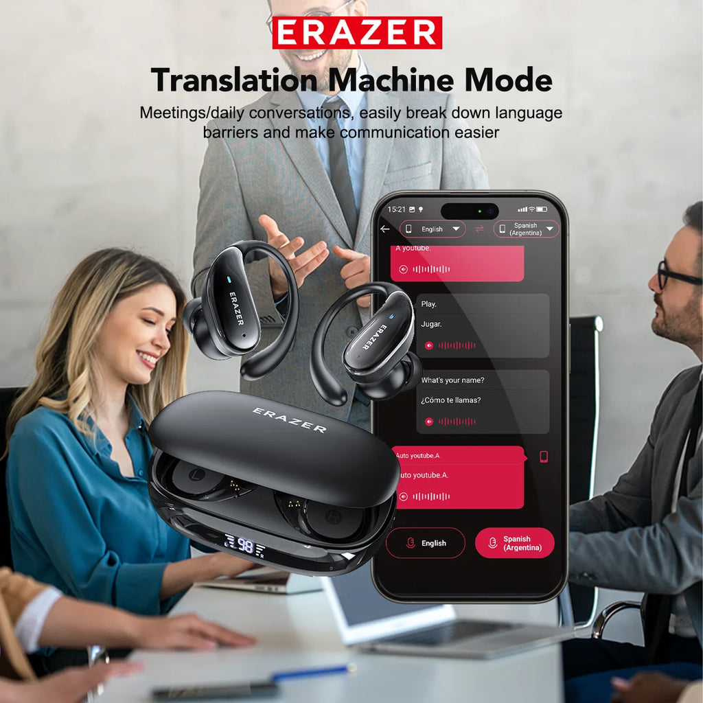ERAZER XT80pro TWS AI Bluetooth Earphones Sports Wireless Headphones Touch Control Earhooks Headsets Active Noise Cancellation