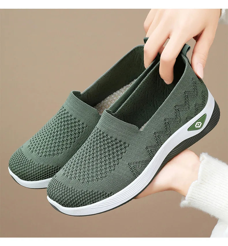 Women's Solid Color Breathable Sneakers, Soft Sole Lightweight Slip On Walking Shoes, Low-top Knitted Casual Shoes
