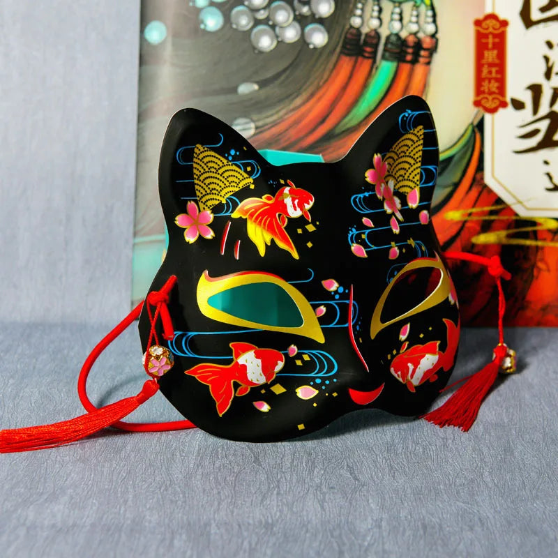 Black Style Cat Face Mask Japanese Half Face Cat Full Face Anime Fox Yin Yang Master Mask for Bar Masquerade Party Cosplay Gift