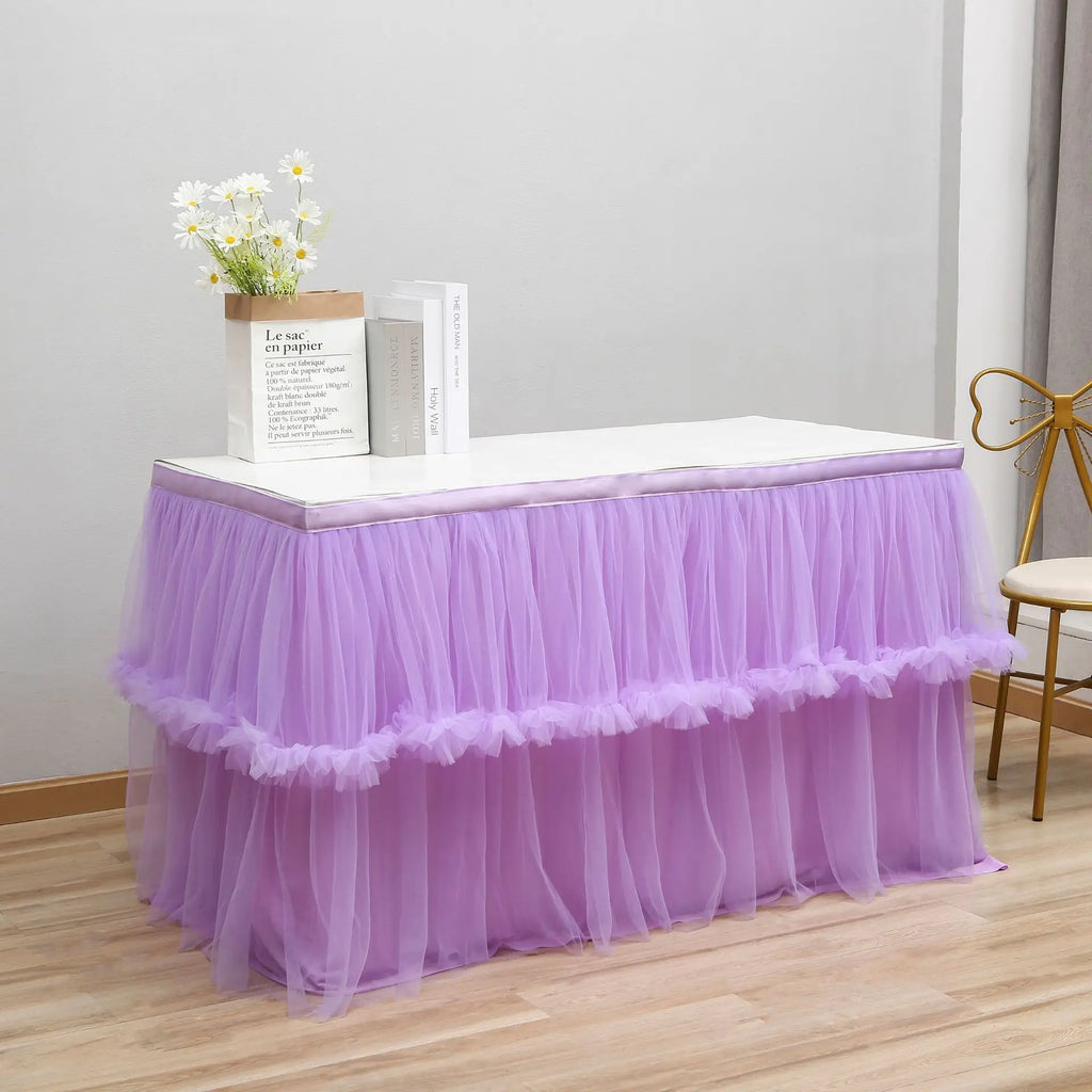 Wedding Tulle Table Skirt 6FT/9FT Purple Pink White Mesh Dining Table Decoration Table Cover For Wedding Reception Banquet