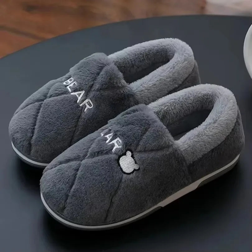 Winter Home Slipper Men Cartoon Bear Fuzzy Warm Plush Indoor Floor Male House Room Shoes Footwear Furry Non Slip Large Size 2025