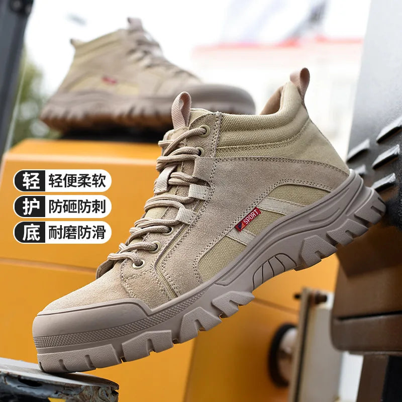 2024 High-top work safety boots men's steel toe work shoes indestructible anti-smashing anti-puncture work sneakers