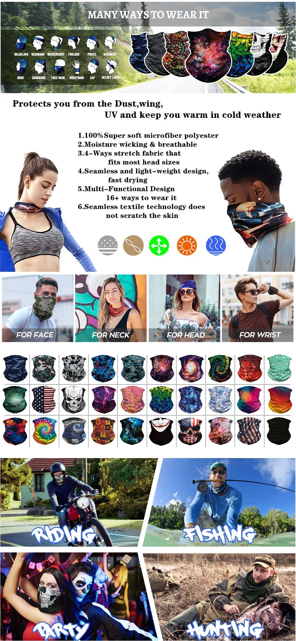 Red Bandana Face Mask Cycing Hiking Running Yoga Hair Bandannas Headband for Women Men Cooling Neck Gaiter Covering Balaclava