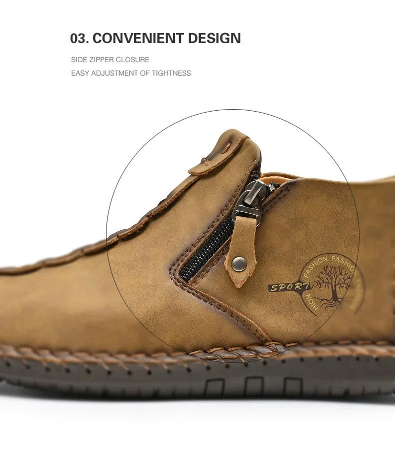Men Boots Handmade Casual Ankle Boats for Man Male Hombres Walking Shoe Breathable Hombres Leather Wide Upright Zipper Shoes