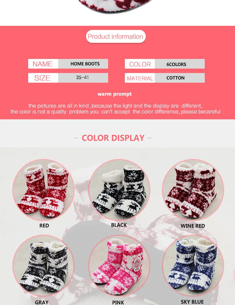 Home Slippers Boots Womens Winter Warm Indoor Christmas Elk Fur Contton Plush Anti Skid Non Slip Soft Deer Female Floor Shoes