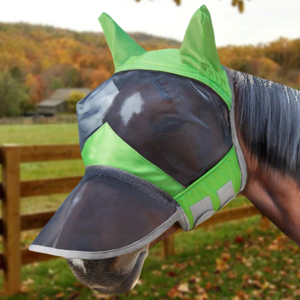 Anti-Mosquito Horse Full Face Protection Anti-Worms Mesh Mask with Nasal Cover Horse Face Mask Horse Riding Equestrian Equipment