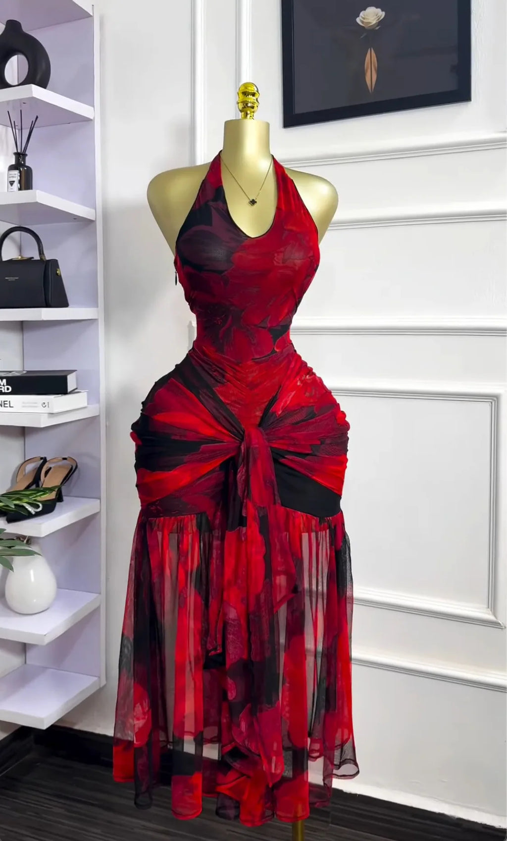 CM.YAYA Women Halter Neck Backless Ruched Stacked Sleeveless Mesh Long Maxi Dress 2025 Birthday Even Sexy Party Dresses Vestidos