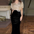 Sexy Elegant Sequin Velvet Slimming Party Dresses Women V Neck Sparkling Ball Gathering Club Split Long Dress Women Clothing
