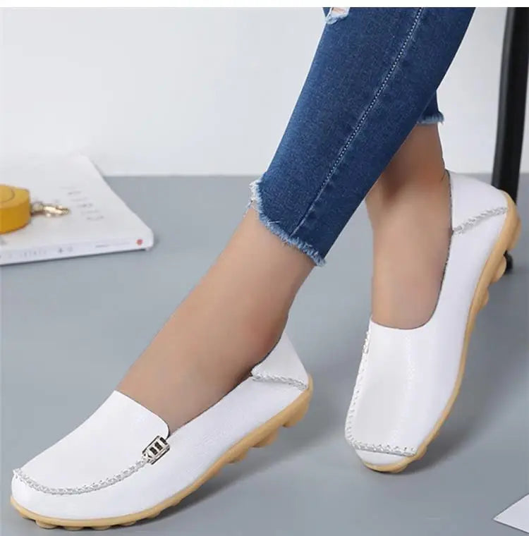 Women Flats Genuine Leather Casual Shoes Woman Moccasins Women's Loafers Nurse Shoe Slip On Shoes Women Plus Size Ballerinas