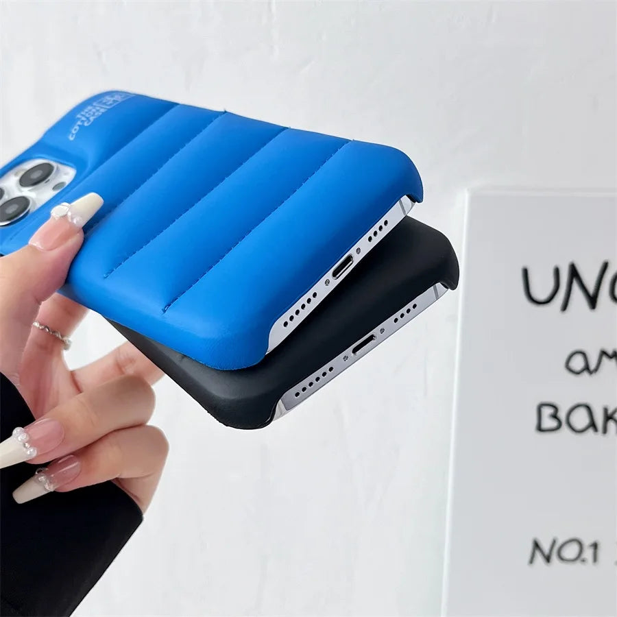 Fashion Brand Luxury Cotton Down Jacket Phone Case For iPhone 15 14 13 12 11 Pro Max Plus  Puffer Case Soft  Shockproof Cover