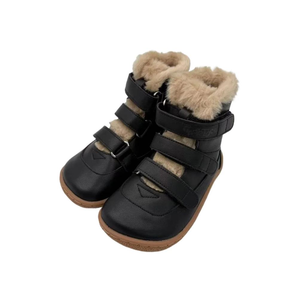 TipsieToes Top Brand Barefoot Genuine Leather Baby Toddler Girl Boy Kids Shoes For Fashion Winter Snow Boots 3 Straps Fur Inside