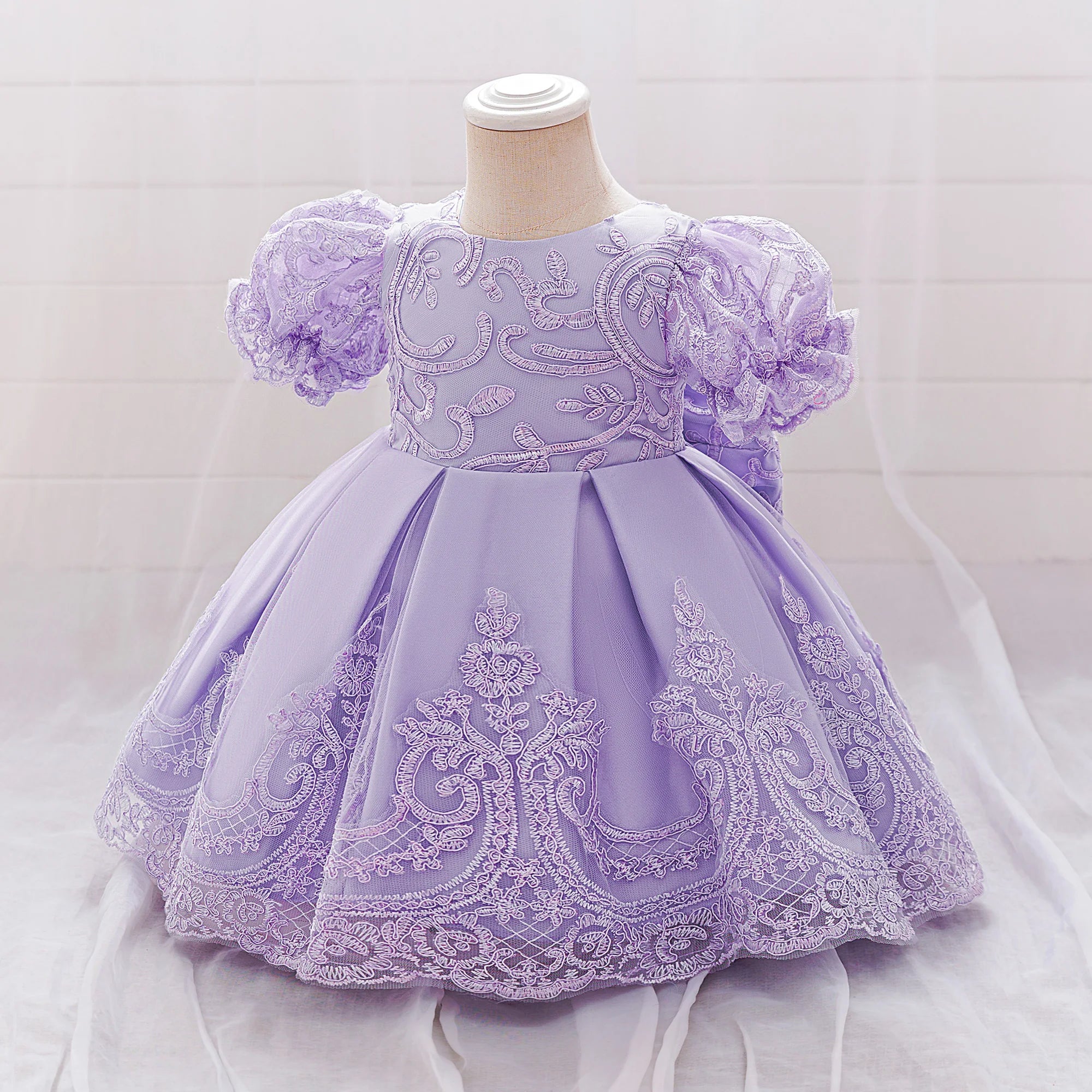 Vintage Baby Girl 1st Birthday Princess Dress Baby Embroidery Floral Bow Gown Flower Kids Wedding Dress Formal Baptism Gala Gown