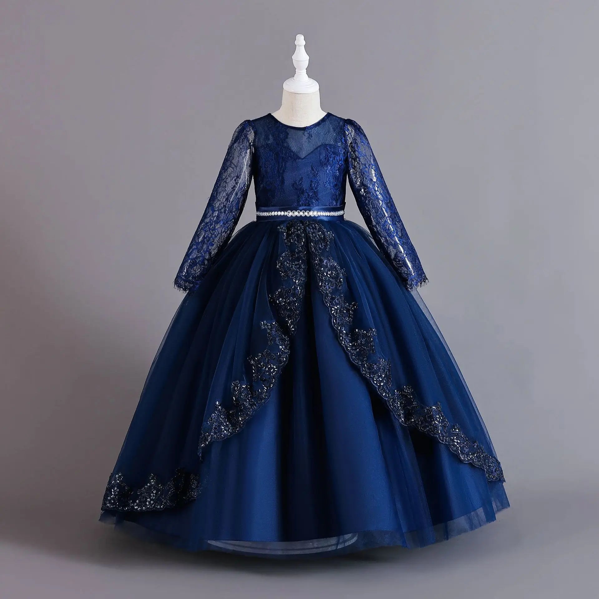 Girls' Long sleeved Princess Dress 4-12 Years Old Sequin Embroidered Bunny Dress Banquet Gorgeous High end Evening Dress