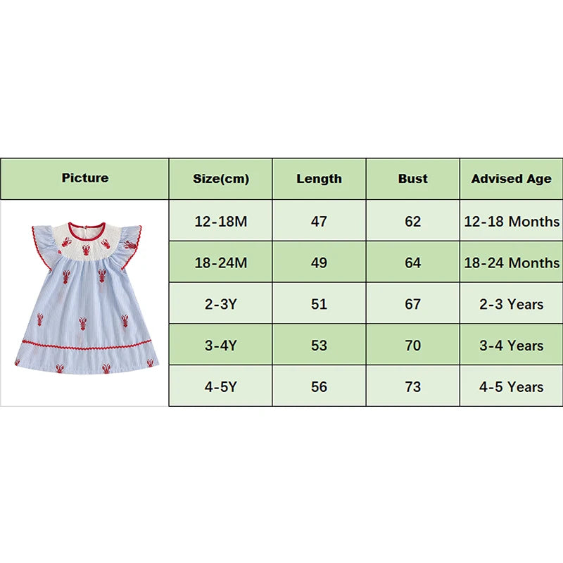 1-5Y Toddler Baby Girl Crawfish Smocked Ruffle Short Sleeve Dress Lobster Plaid Princess Dresses Summer Outfits
