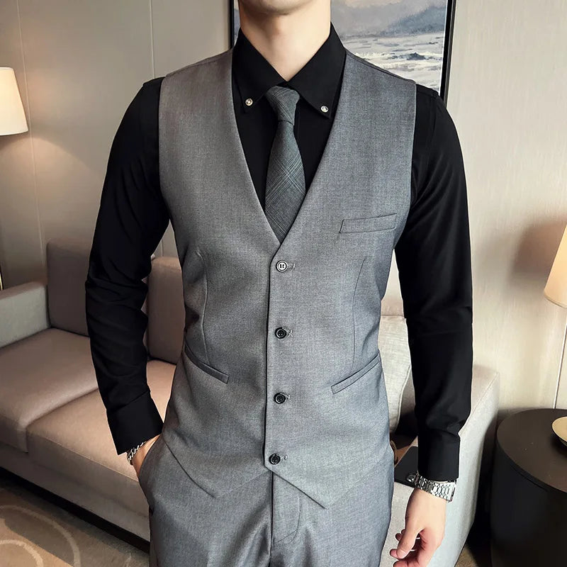 High quality fashion business casual (suit + vest + trousers) British style European and American wedding dress three-piece set