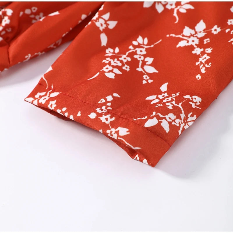 Elegant Printed Maxi Dress Women Half Sleeve V-Neck Button Waist-Closed Hip Package Ruffle Dresses 2026 Spring Summer Lady Robe