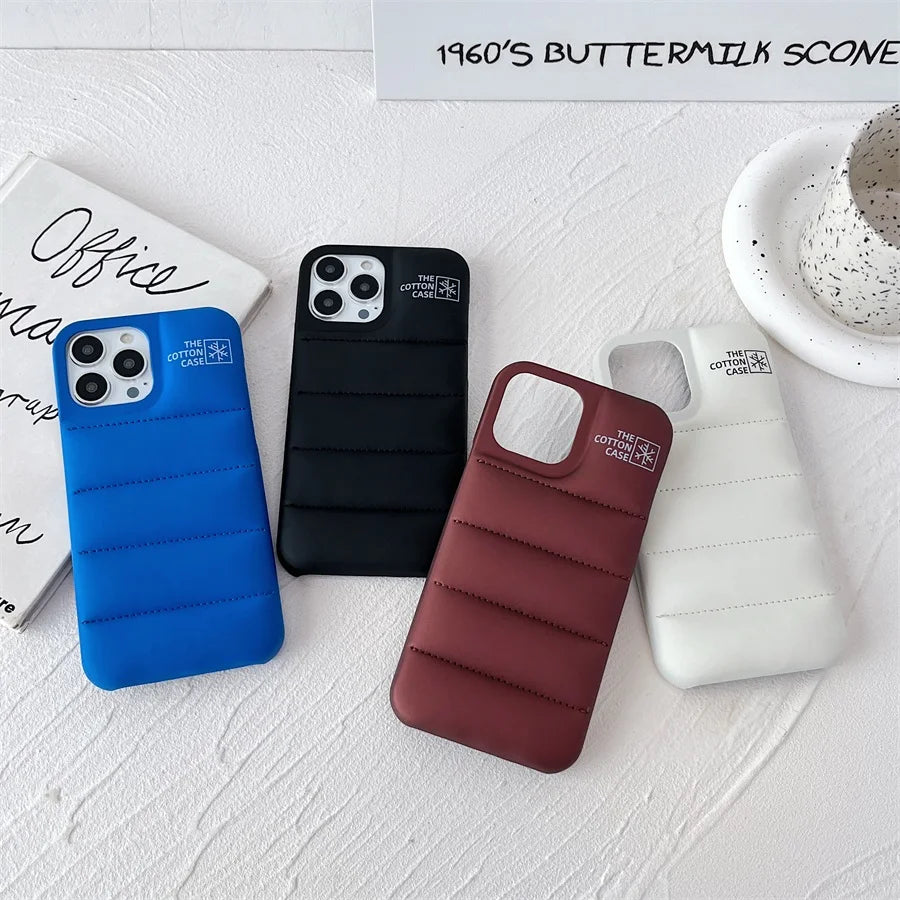 Fashion Brand Luxury Cotton Down Jacket Phone Case For iPhone 15 14 13 12 11 Pro Max Plus  Puffer Case Soft  Shockproof Cover