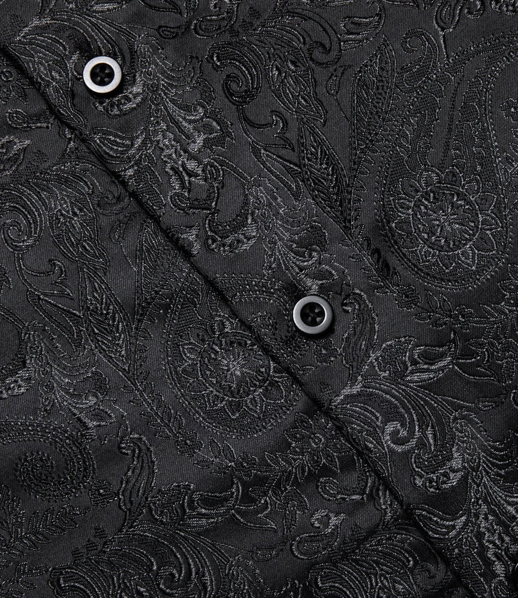 Polyester Dress Shirts for Men Black Solid Paisley Red Silver Long Sleeve Turn Down Collar Prom Social Men's Shirt