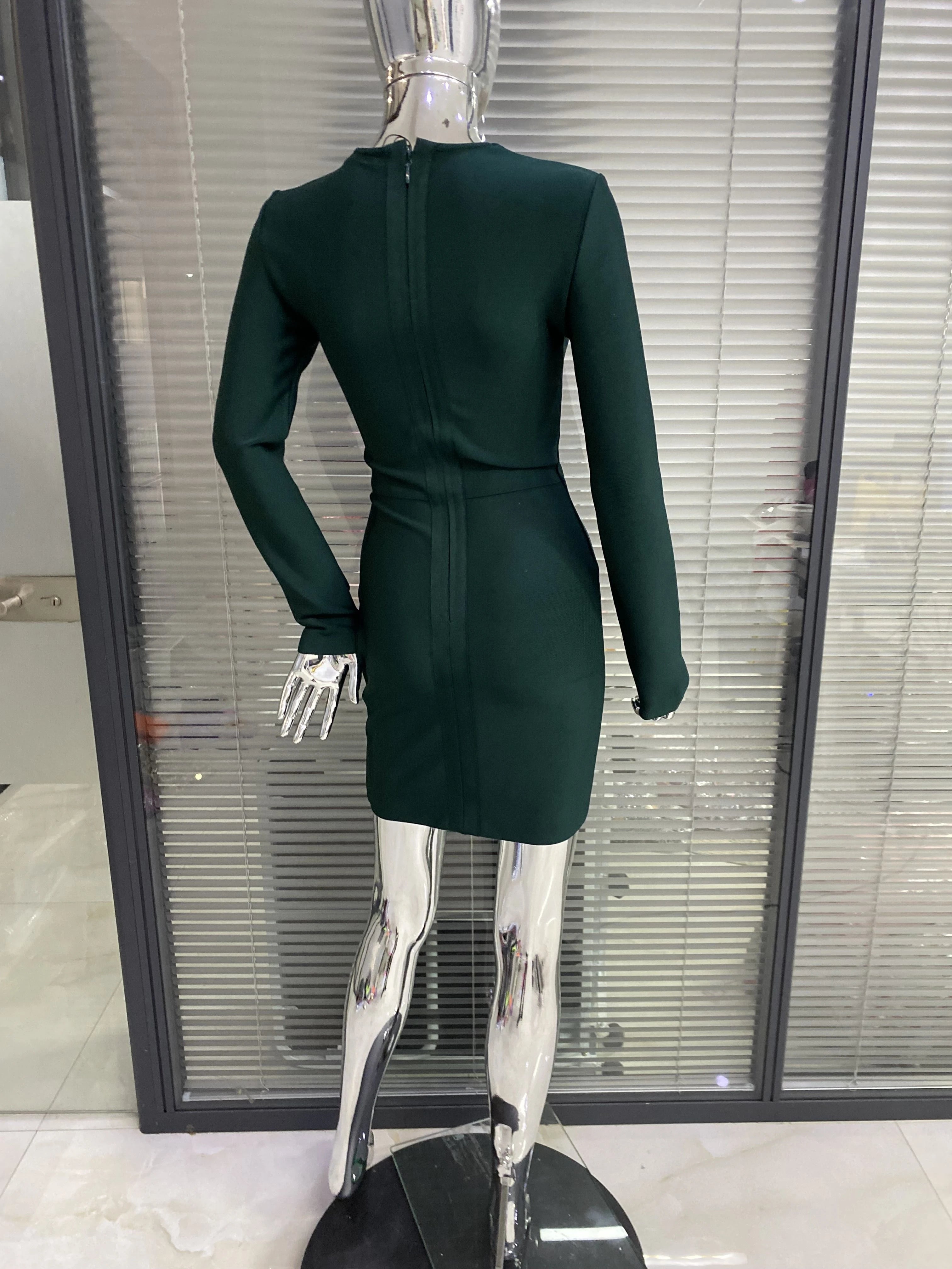 New Winter Women Black Beading Long Sleeve Rayon Bandage Sexy Hollow Out Mini Club Celebrity Runway Party Dress