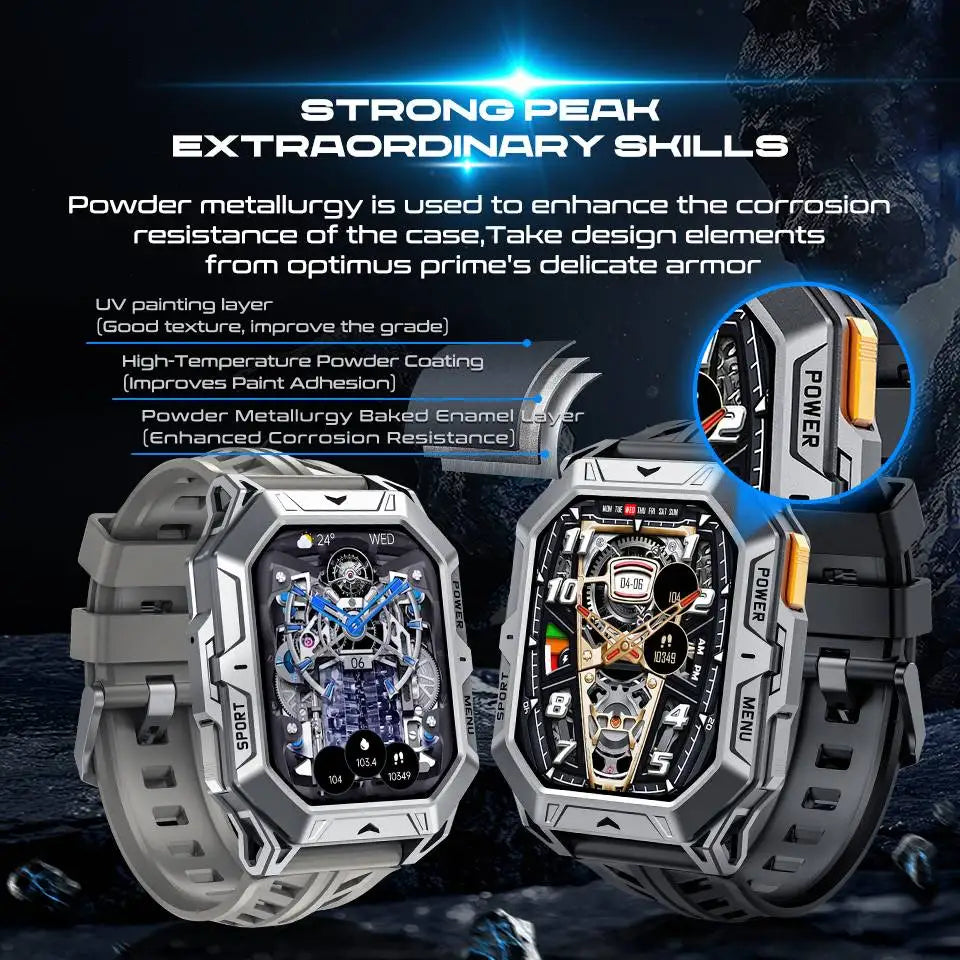 Men's Rugged Smart Watch 2.13" AMOLED HD Touch Screen Heart Rate Monitor 10M Waterproof 1000mAh Compass Outdoor Sports Watch