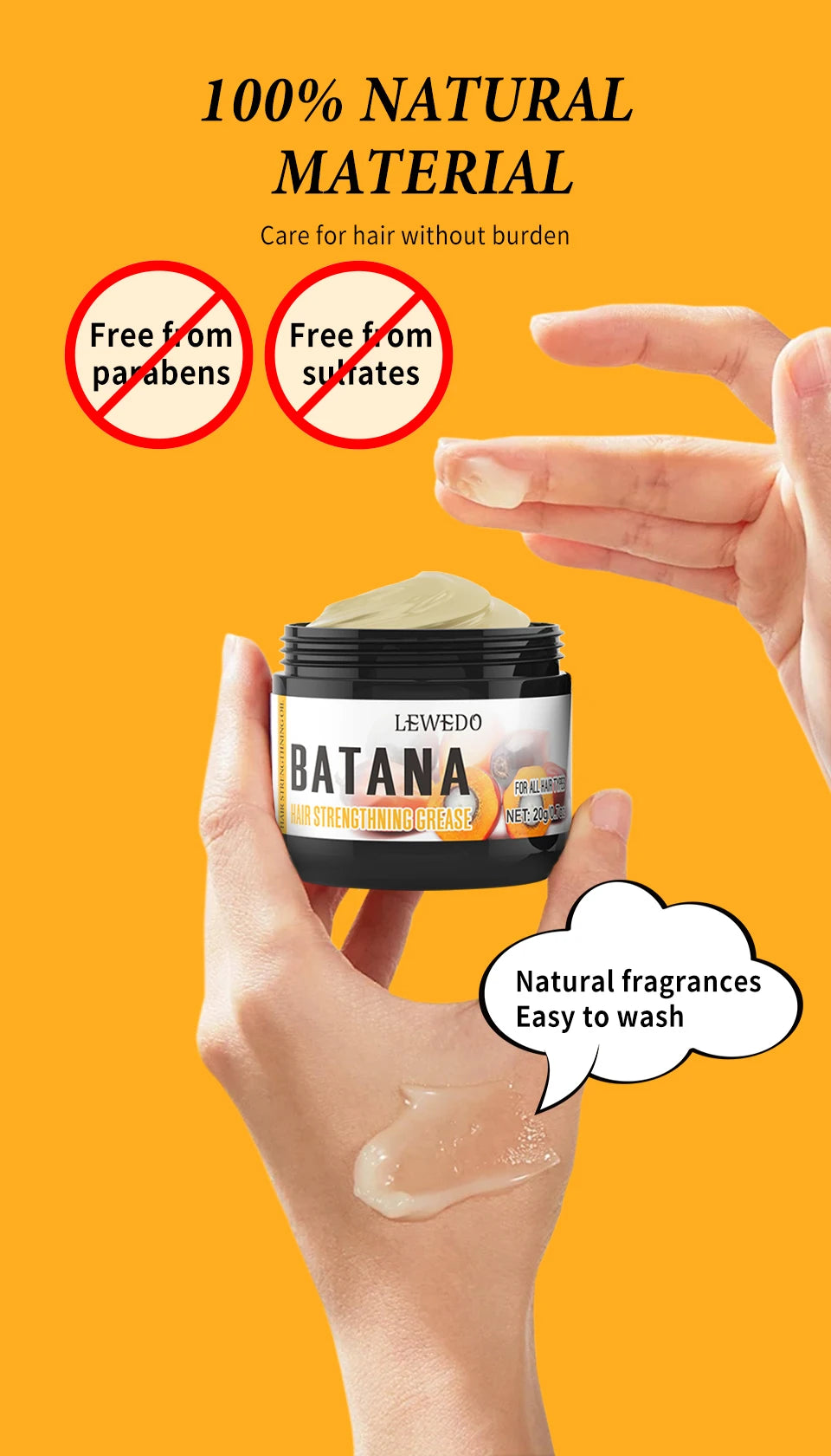 LEWEDO Raw Batana Grease For Hair Growth 20g Anti Hair Loss Oil Deep Nourishes Repair Damaged Mask For Hair Growth Treatment