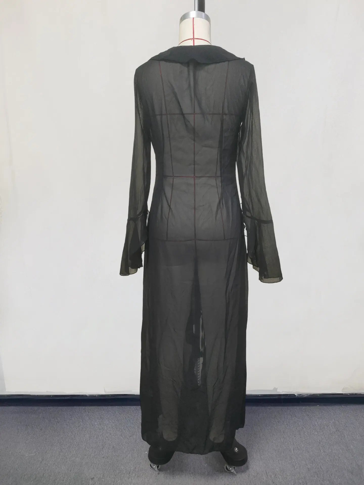New Sexy V Neck Black White Ruffled Long Sleeve Chiffon Tunic Beach Cover Up Cover-ups Dress Sunscreen Beachwear Womens Clothing