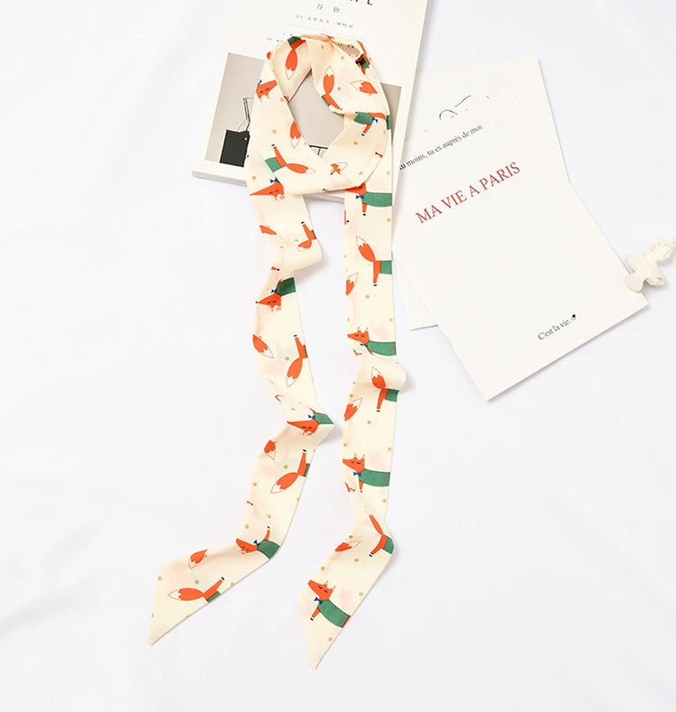 Summer Women Imitation Silk Dress Belt Variety Cute Double Printing Women Neckerchiefs Travel Bag Hats Ribbons Ladies Scarves