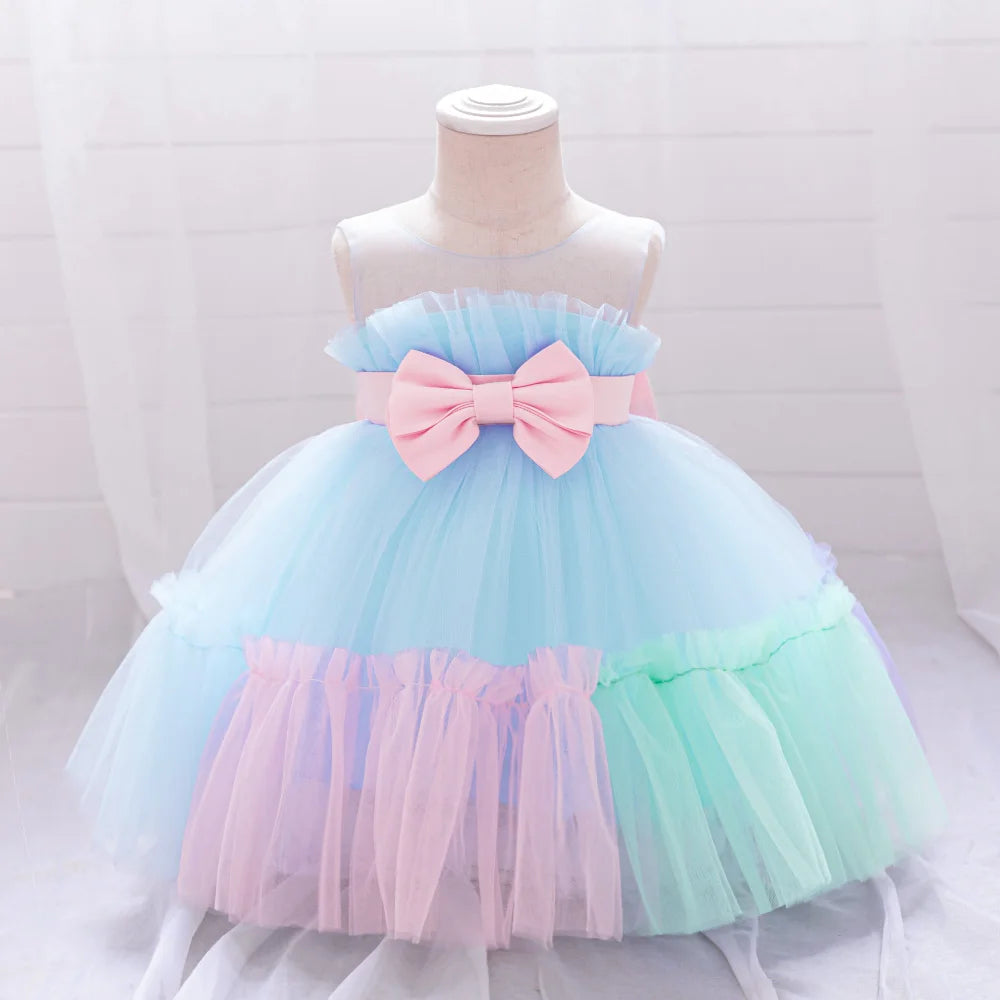 Vintage Baby Girl 1st Birthday Princess Dress Baby Embroidery Floral Bow Gown Flower Kids Wedding Dress Formal Baptism Gala Gown