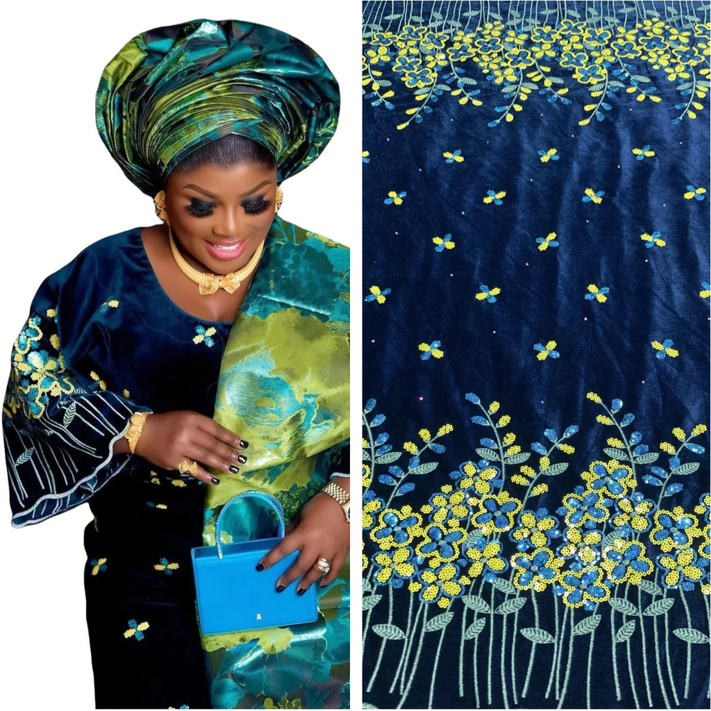 2023 New African Velvet Lace Fabric 5 Yards High Quality Wedding Dress Luxury Sequins Embroidery Nigerian Lace Fabric