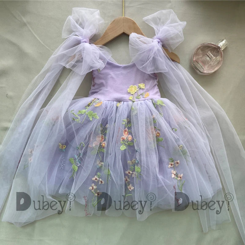2026 Baby Embroidery Dress Girl Summer Dress Floral Bows Sleeveless Ballarina Dance Performance Dress Girls Tutus Clothes