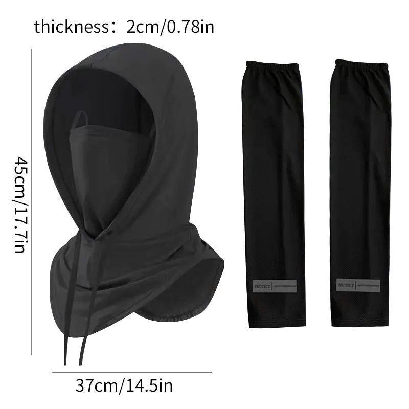 2Pcs Breathable Full Head Mask and Arm sleeve Set Unisex Summer Cooling Long Balaclava Face Mask Neck Cover for Cycling Fishing