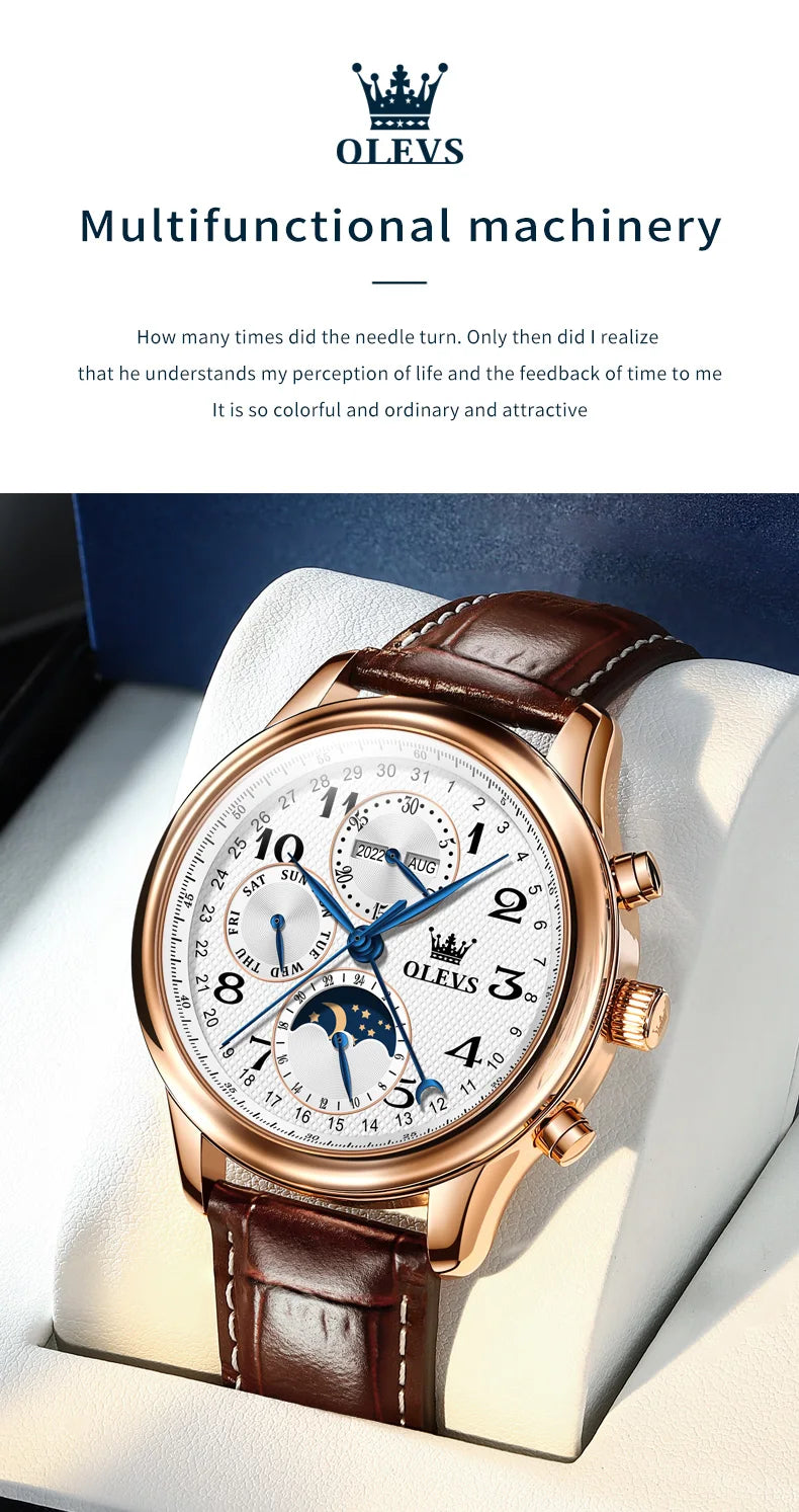 OLEVS Top Brand Luxury Automatic Mechanical Men Watches Moon Phase Steel Dress Fashion Business Waterproof Watch Reloj Hombre